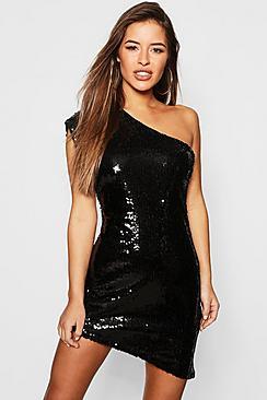 Boohoo Petite One Shoulder Sequin Bodycon Mini Dress