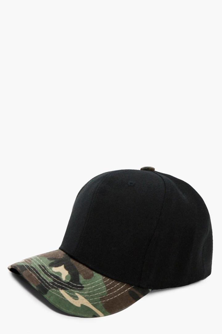 Boohoo Ella Camo Peak Cap Black