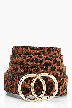 Boohoo Double Ring Faux Pony Leopard Belt