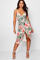 Boohoo Grace Tropical Print Wrap Side Midi Dress