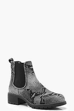 Boohoo Snake Print Chunky Chelsea Boots