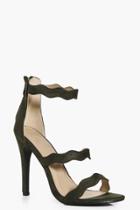 Boohoo Olivia Three Wave Strap Heels Khaki
