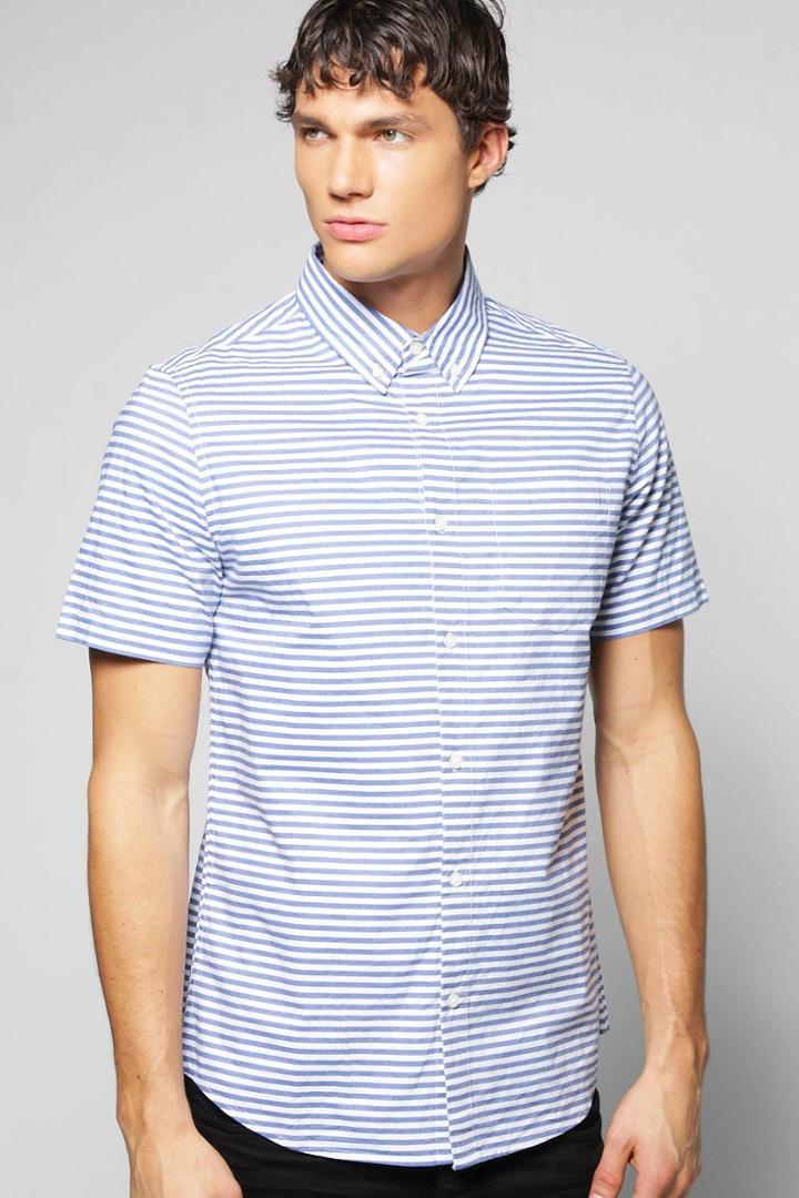 Boohoo Short Sleeve Horizontal Stripe Shirt Blue