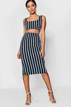 Boohoo Alivia Stripe Top And Midi Skirt Co-ord