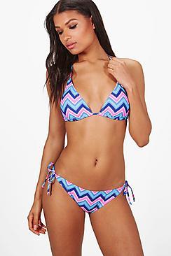 Boohoo Florida Zig Zag Triangle Tie Bikini
