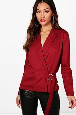 Boohoo Petite Lisa O Ring Tailored Wrap Blazer