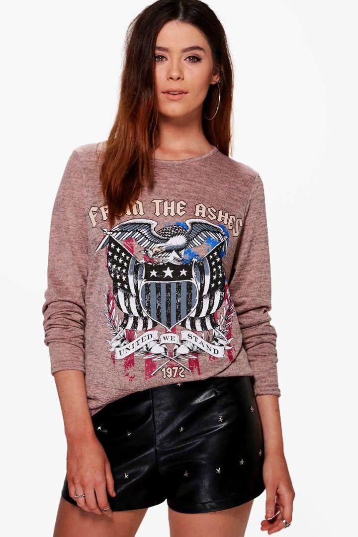 Boohoo Tall Anya Printed Long Sleeved Band Tee Pink