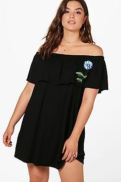Boohoo Plus Kendra Double Layer Floral Trim Dress