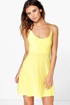 Boohoo Aoife Slinky Low Back Skater Dress Lemon