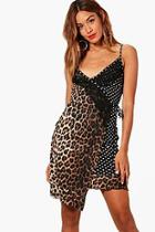 Boohoo Mia Leopard Print And Polka Dot Wrap Over Dress