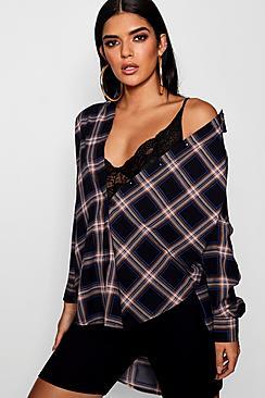 Boohoo Oversized Split Side Check Shirt