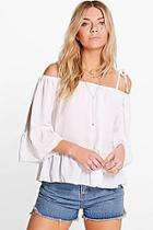 Boohoo Ashley Strappy Off The Shoulder Woven Top