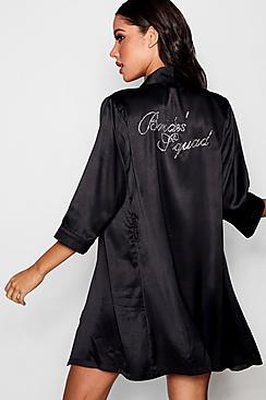 Boohoo Ruby Diamante 'brides Squad' Satin Robe