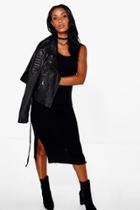 Boohoo Madeleine Rouched Side Split Midi Dress Black