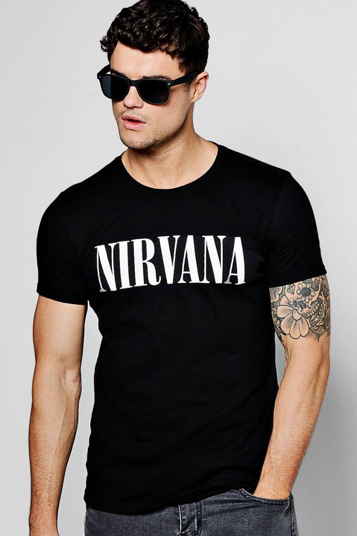 Boohoo Black Nirvana License Band Tee Black