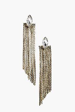 Boohoo Rosie Diamante Stud Metal Tassel Earrings