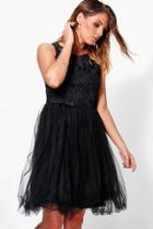 Boohoo Boutique Ally Applique Top Mesh Skater Dress Black