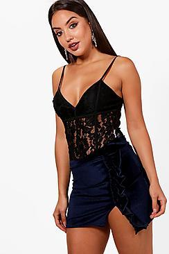 Boohoo Abbie Rouched Front Velvet Micro Mini Skirt