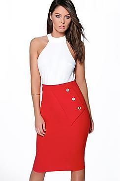 Boohoo Sofia Button Side Crepe Midi Skirt