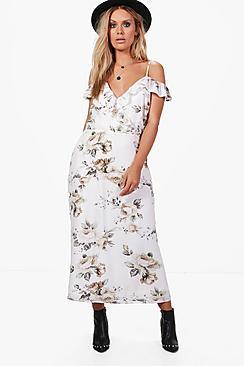 Boohoo Plus Vicki Open Shoulder Ruffle Detail Wrap Dress