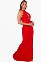Boohoo Cassie Cut Out Detail Fishtail Maxi Dress Red