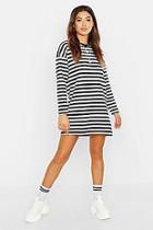 Boohoo Stripe Long Sleeve Oversized Sweat Dress