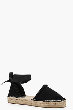 Boohoo Evie Pom Trim Wrap Ankle Espadrille Flats