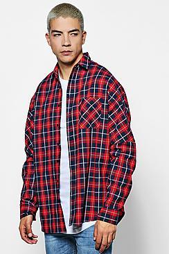 Boohoo Long Sleeve Drop Shoulder Check Shirt