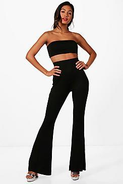 Boohoo Basic Bandeau And Flared Trouser Co-ord