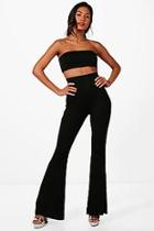 Boohoo Basic Bandeau And Flared Trouser Co-ord