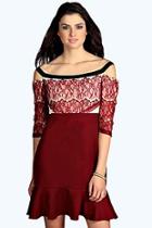Boohoo Kellis Eyelash Lace Off The Shoulder Dress