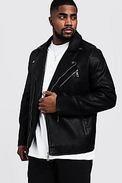 Boohoo Big And Tall Faux Leather Biker Jacket