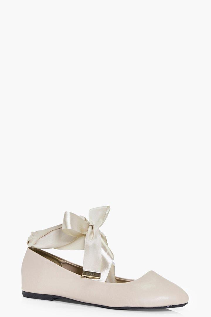 Boohoo Edie Ribbon Wrap Tie Ballet Nude