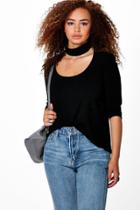 Boohoo Plus Addy Choker Neck Detail Rib Top Black