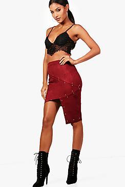 Boohoo Rose Suedette Dip Stud Hem Mini Skirt