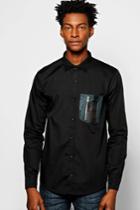 Boohoo Long Sleeve Camo Pocket Shirt Black