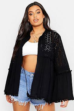 Boohoo Plus Broderie Anglaise Tassel Trim Smock Top