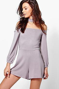 Boohoo Jen Off The Shoulder Choker Style Playsuit