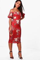 Boohoo Lizzie Floral Print Off The Shoulder Midi Dress