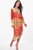 Boohoo Nina Printed Wrap Top Midi Dress