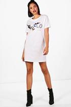 Boohoo Maya Hello Embroidered Embellished T-shirt Dress