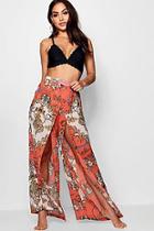 Boohoo Betsy Scarf Print Split Leg Beach Trouser