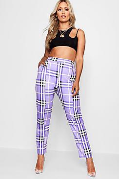 Boohoo Plus Alaina Check High Waisted Trouser