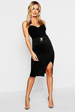 Boohoo Petite Lion Buckle Midi Skirt
