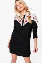 Boohoo Boutique Iva Embroidered Western Shirt Dress Black