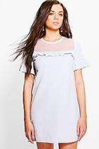 Boohoo Teresa Mesh Ruffle Trim T-shirt Dress