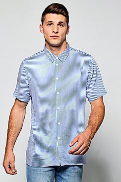 Boohoo Blue Slim Stripe Short Sleeve Shirt
