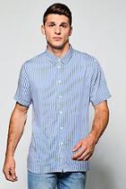 Boohoo Blue Slim Stripe Short Sleeve Shirt