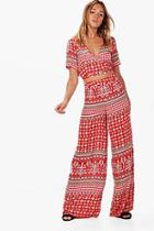Boohoo Rosie Woven Boarder Crop And Culotte Co-ord