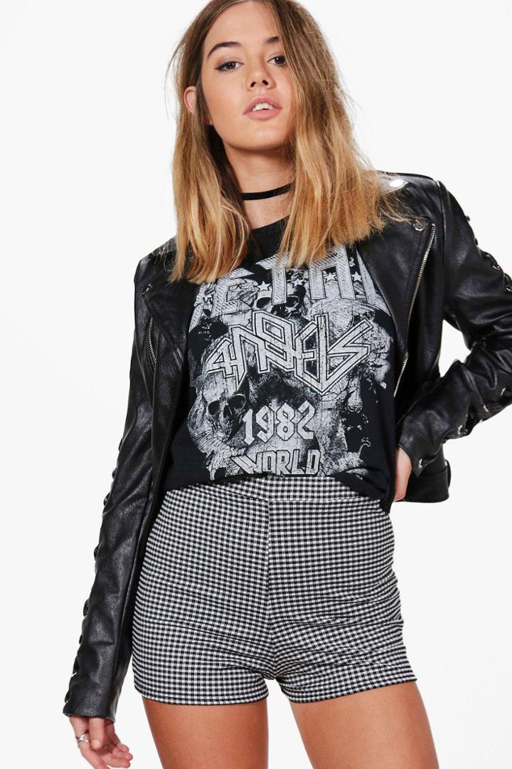 Boohoo Petite Jenny Gingham Print Short Black